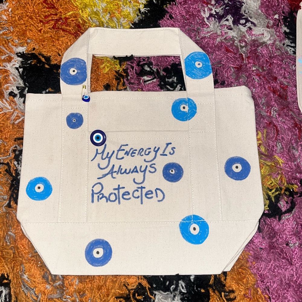Canvas Tote Bag with Evil Eye Design